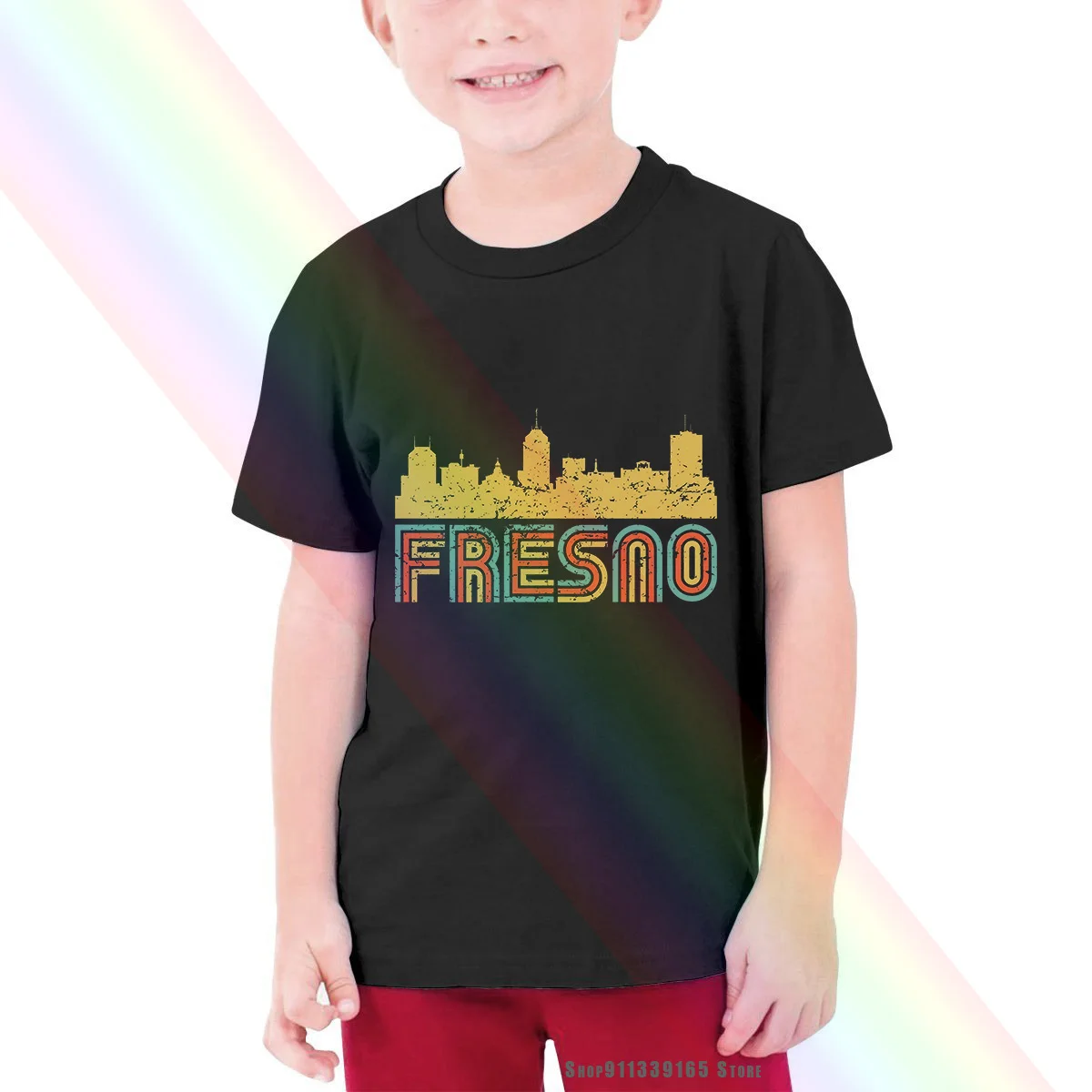Mens Fresno Otrok je Fant T-majica Retro Vintage Stil Fresno v Kaliforniji Skyline Otrok je Fant T-shirt