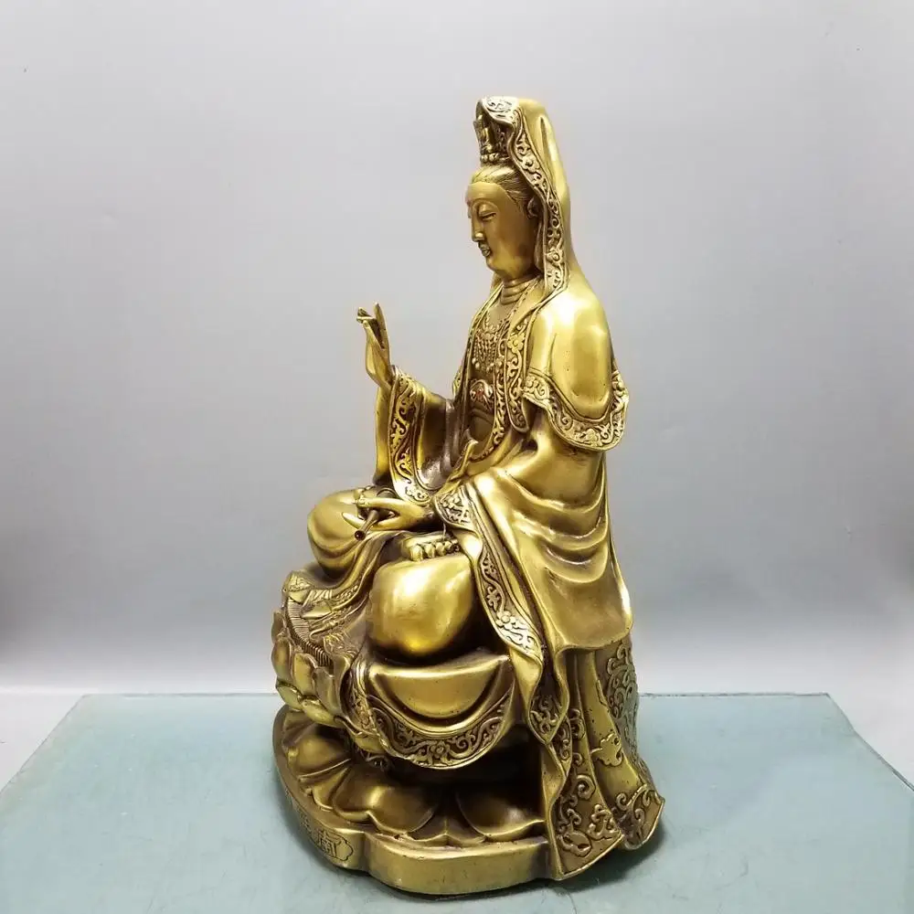 Poroka dekoracija Kitajska Srečo, Kitajska Seikos rdeči bron Nanhai Guanyin Bodhisattva Kip, Izklesan Guanyin Bodhisattva pomeni mir