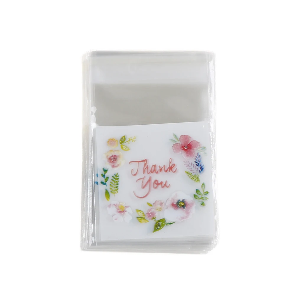 Novih 100 kozarcev Plastičnih Kartonske Embalaže Tisk Cvetlični Vzorci Candy Bag Jasno Hvala Sladkarije Shranjevanje samolepilne Darilne Vrečke
