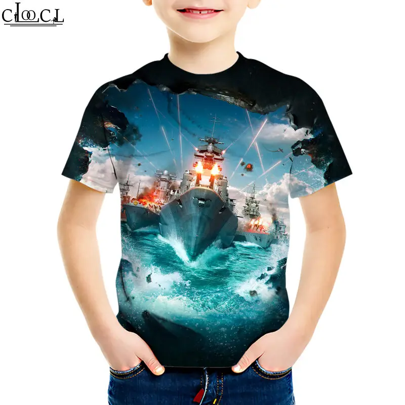 Baby 4 Do 13 Let, Otroci Igre Svetu Vojnih ladij T Shirt Fant Dekle 3D Tiskanja Kratek Rokav Obleka Cisterne Teens Moda Vrhovi