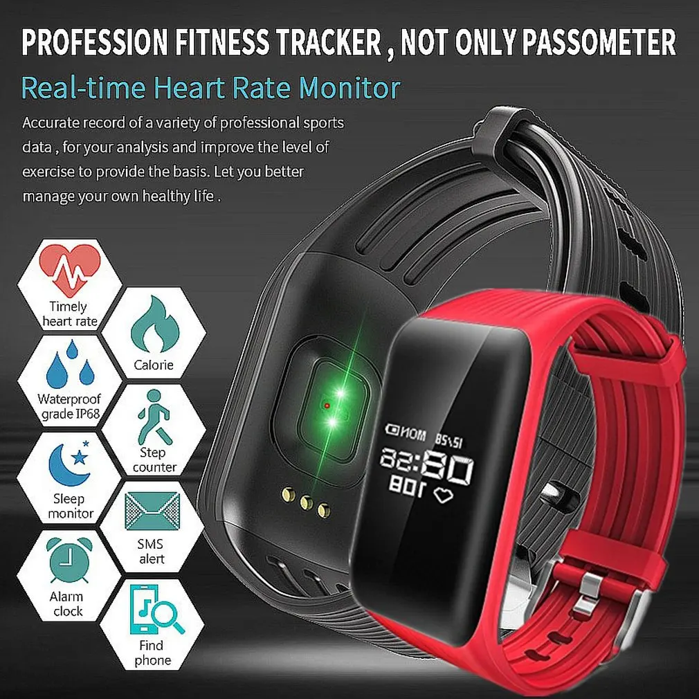 K1 Pametna Zapestnica Večfunkcijska Fitnes Tracker Realnem času Srčnega utripa Nepremočljiva Šport ura vgrajenim G-senzor