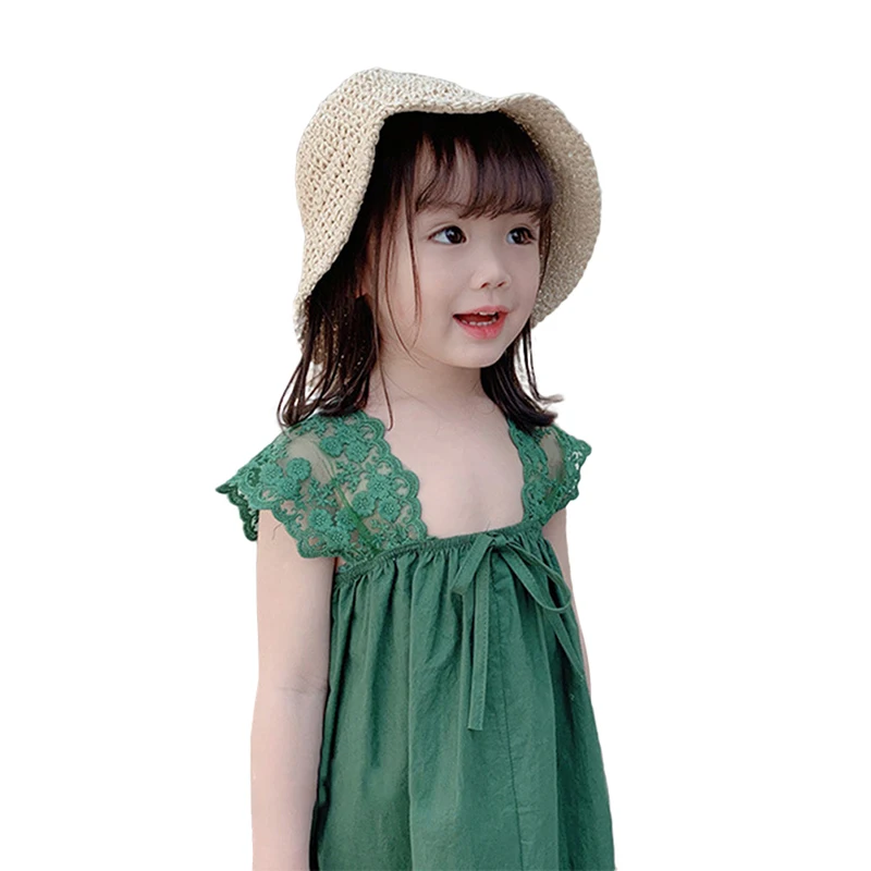 Moda za Dekleta Poletje Priložnostne Tanke Ohlapno Obleko brez Rokavov Čipke Barva Stranka Princesa Obleke Vestidos Zelena Rumena 2-7Y