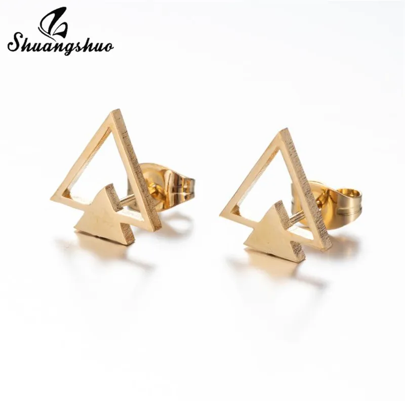 Mini Modni iz Nerjavečega Jekla Trikotnik Uhani za Ženske, Moške Zlato Geometrijske Dvojnega Trikotnika Earings Piercing Nakit Cute Darila