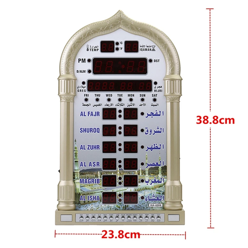 12V Mošeje, Azan Koledar Muslimanska Molitev Stenska Ura Alarm Ramadana Doma Dekor + Daljinski upravljalnik EU Plug