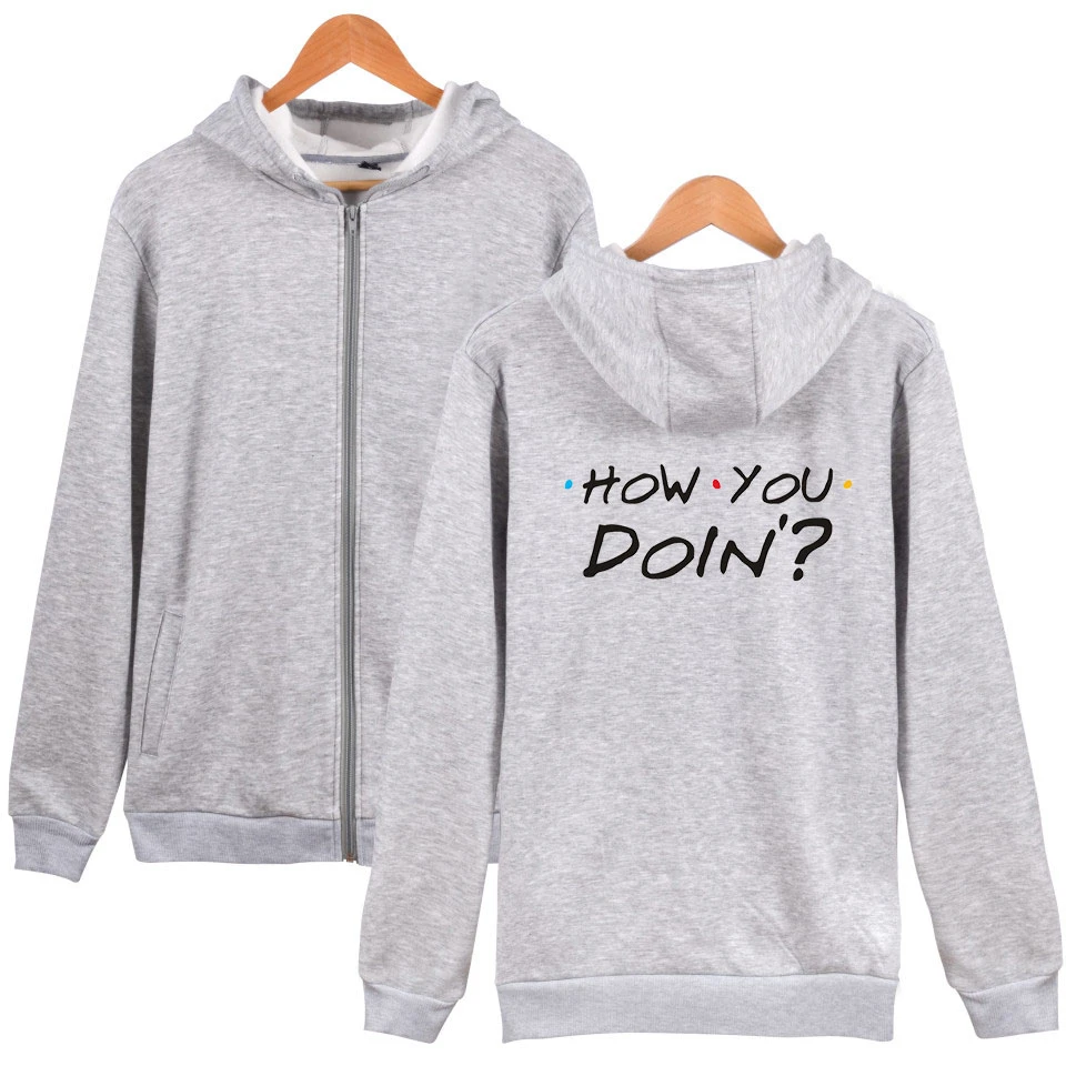 Najnovejše Prijatelji, Kako Ste Doin natisniti moda hip hop zadrgo moški ženske hoodies suknjič priložnostne long sleeve hooded majica plašč vrhovi