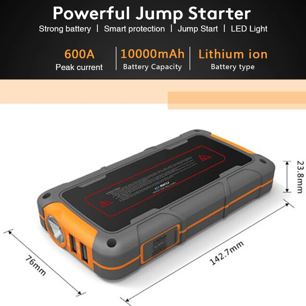 Jumpstart Auto Sili Baterija 12V Polnilec 10000mAh Akumulator Jump Starter 12V Vozila za Zasilni Zagon Baterije, Za Kampiranje