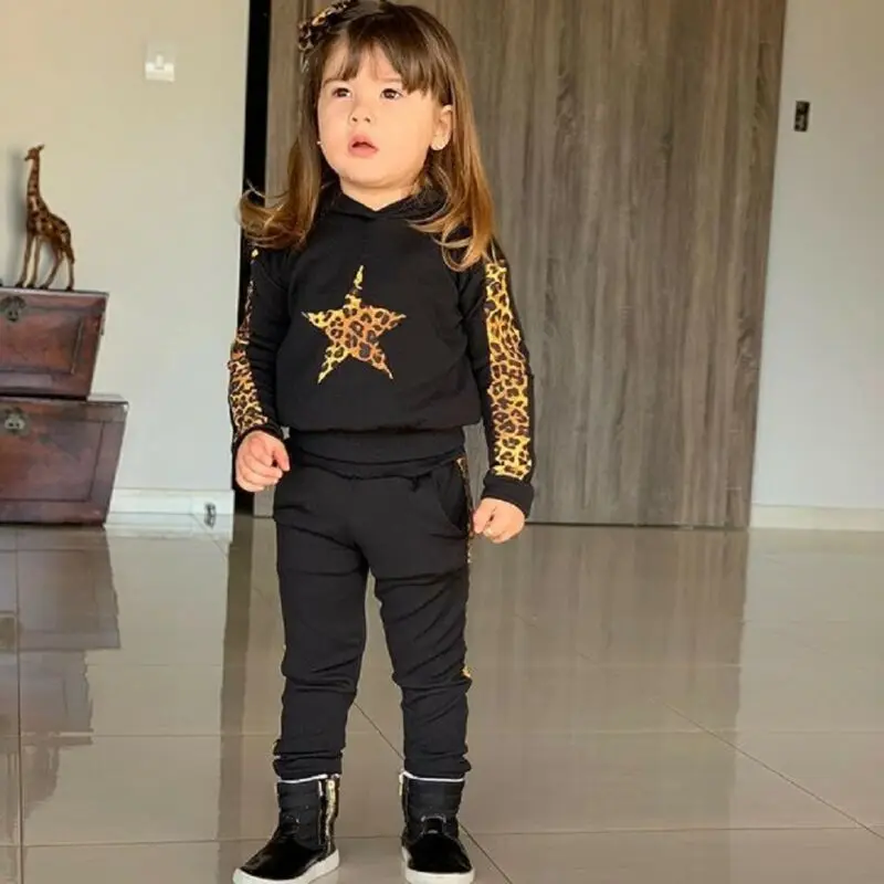 2020 Nov Modni Priložnostne Malčka Malčke Baby Dekle Kapuco Vrh Pulover, Hlače Leopard Obleko Oblačila