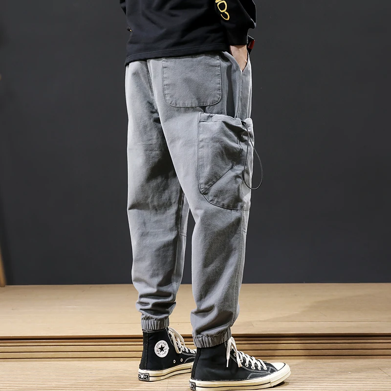 Japonski Vintage Moda Za Moške Jeans Velik Žep Priložnostne Tovora Hlače Hombre Širok Noge Harem Hlače Ulica, Hip Hop Joggers Hlače Moški