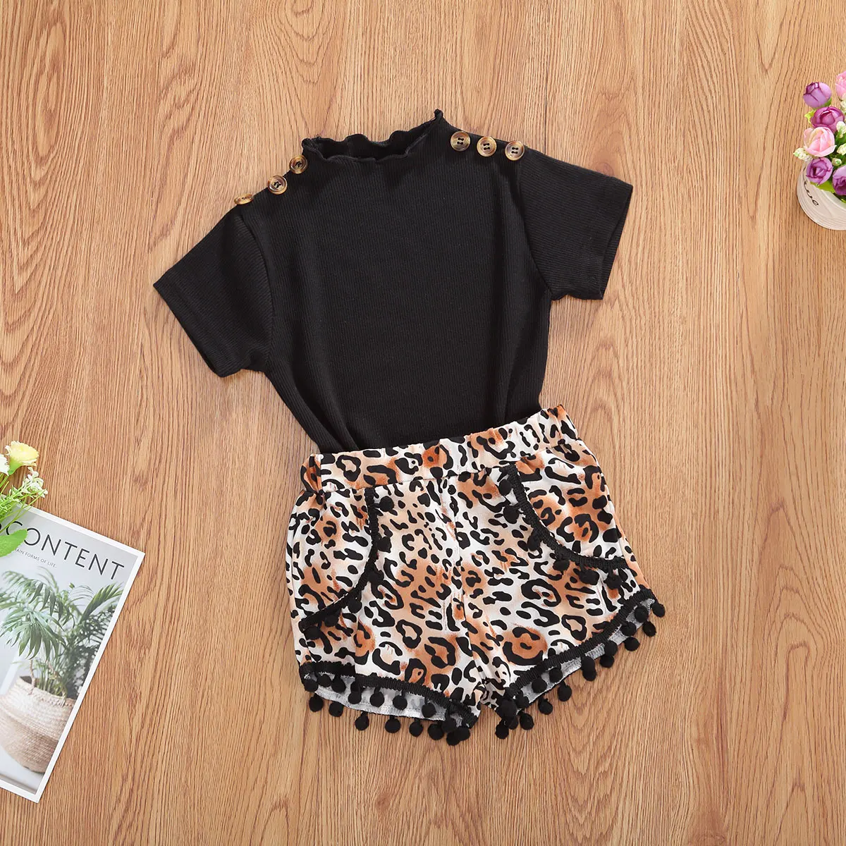 Newborn Baby Girl Obleke 2pcs barva Puloverju Vrh leopard tassel kratko Poletno obleko oblačila
