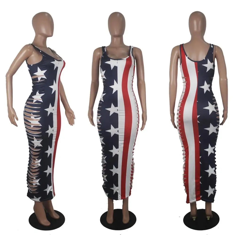 2020 ženske poletje Ameriške Zastave, tiskanje votel, zunaj stran tank midi, maxi obleko seksi stranka, nočni klub, dolge obleke, modne ulice