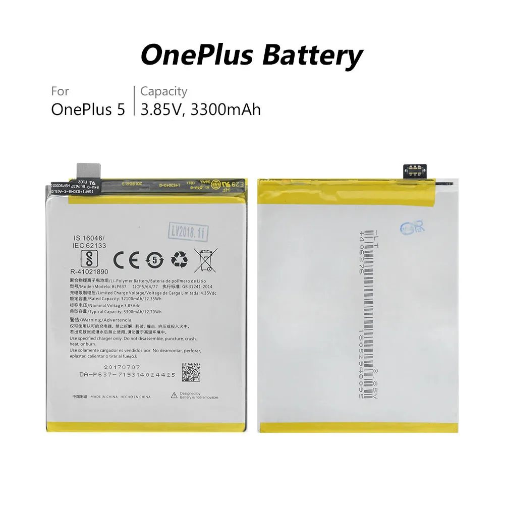 Original BLP637 Baterija Za OnePlus 5 / OnePlus 5T Mobilni Telefon 3.85 V 3300mAh BLP 637 Li-ion Baterijo Telefona Z Odpiranjem Orodja