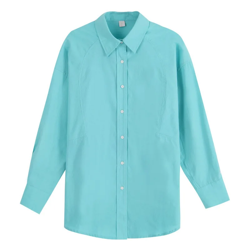 Pure color design občutek, bf veter srajco ženski han edition svoboden pomlad 2021 krat nositi majice z dolgimi rokavi