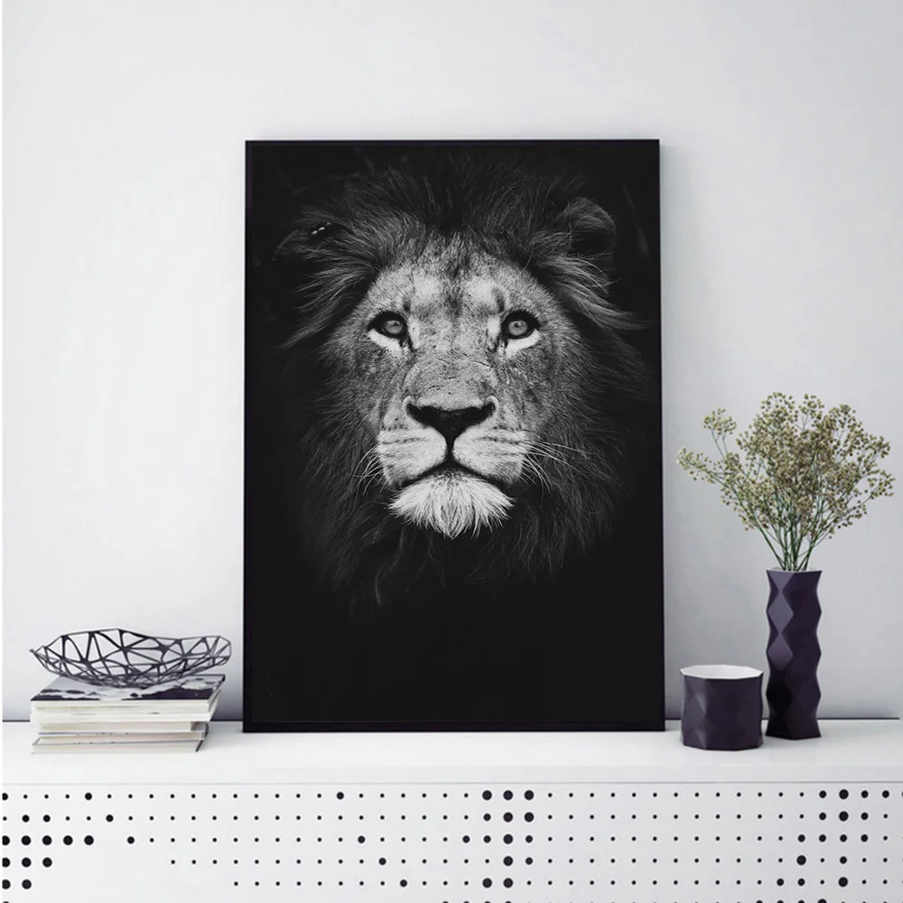 Black lion črne in bele živali fotografski portret dekorativno slikarstvo, Dnevna Soba Dekoracijo Doma Dekor Platno slikarstvo