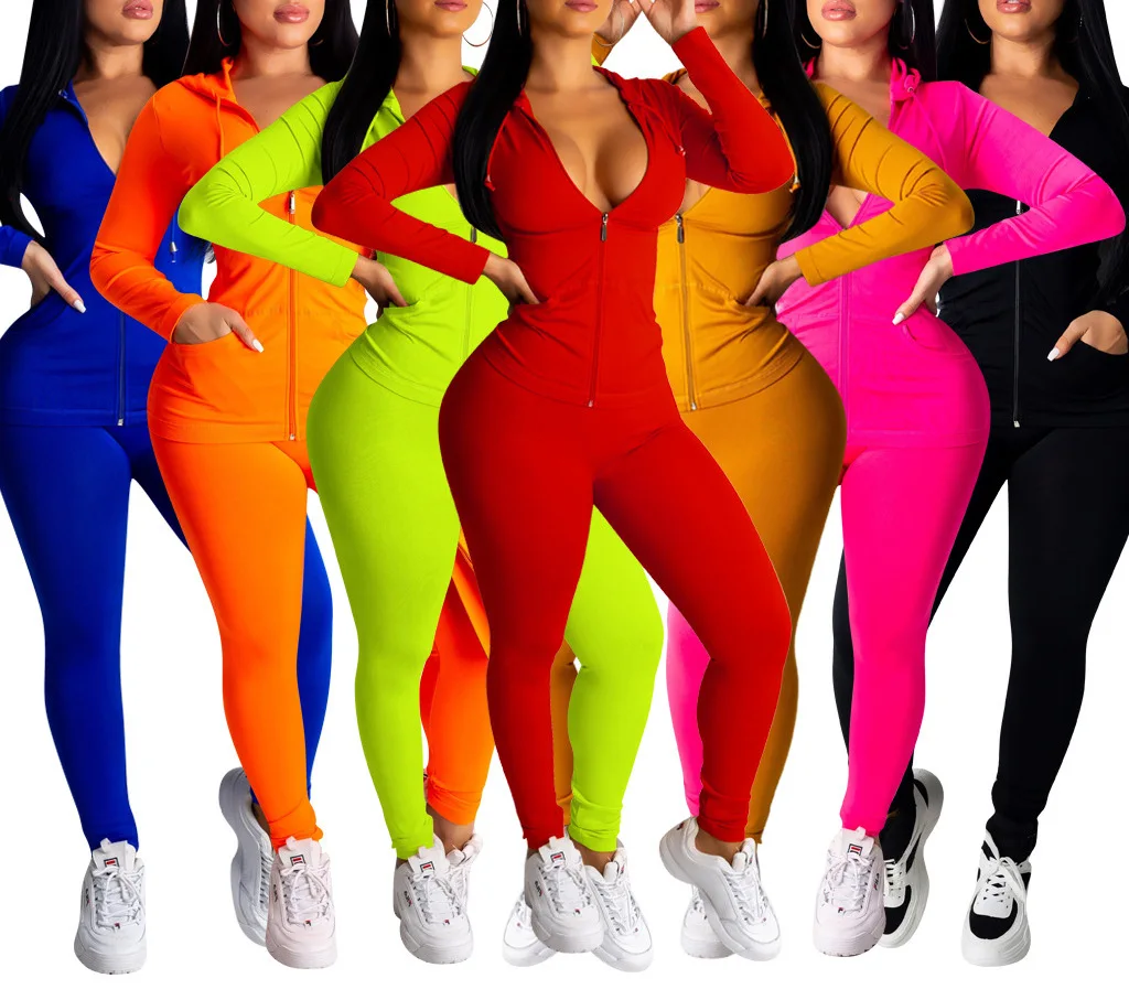 2020 Žensk Seksi Priložnostne Barva Hooded Hlače Dva-delni Set Najnovejše Oblačil Ženske Trdna Ženska Trenirka Dva Kosa Obleke