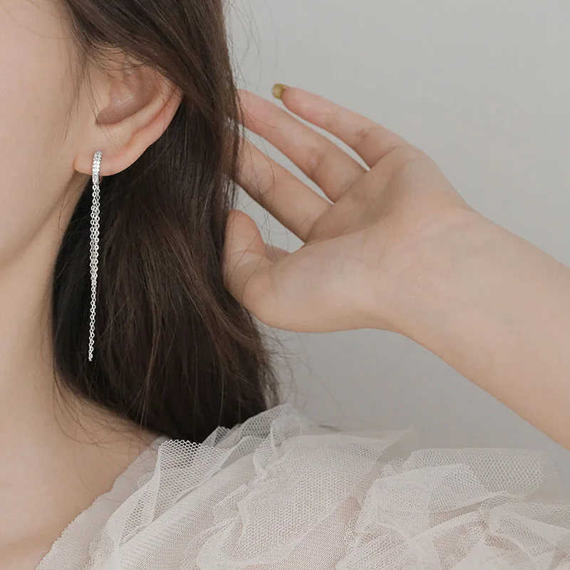 Korejski Modni Uhani za Ženske 2021 Elegantno Cirkon Tassel Verige Uhani Dolgo Nakit Accessorie Debelo Kolczyki