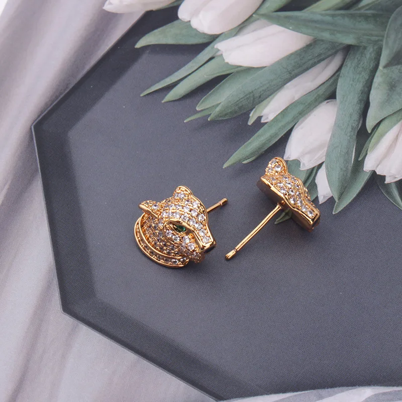 Majhen Diamant leopard Uhan Ženske Oblikovalec Razkošje Vintage Uhani Stud Stranko Poroko Čar Nakit