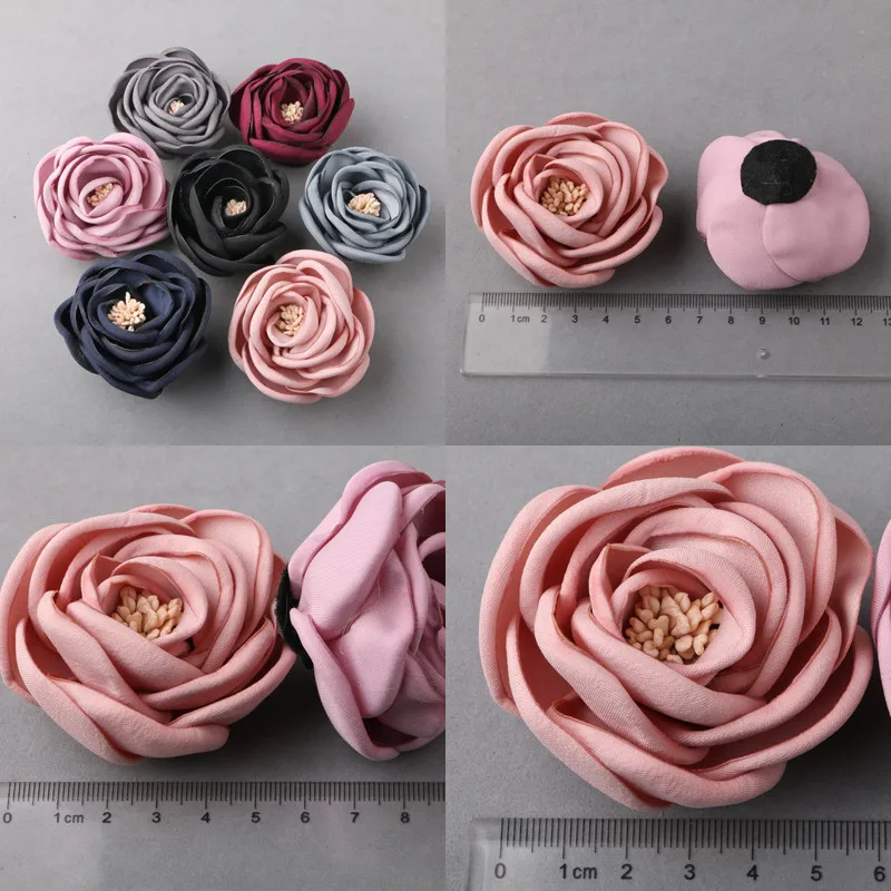 Brezplačna Dostava 2pcs/veliko 50MM 3D Šifon Tkanine Rose Cvet Tiaras Glavo Dekoracijo Okras za Lase, Nakit, Pokrivala Posnetke Gumb