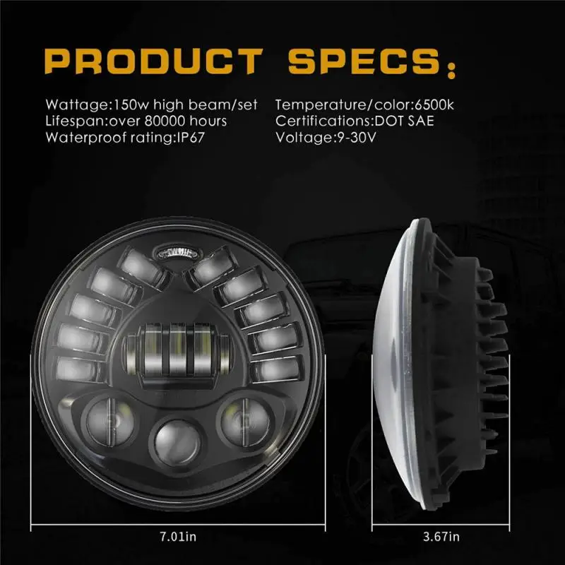 500W 7 Palcev Black LED Smerniki Visoka Nizka Za motorno kolo, Projekcijski Žarometi Fit 3 Vile Svečke Na Smerniki(H4).