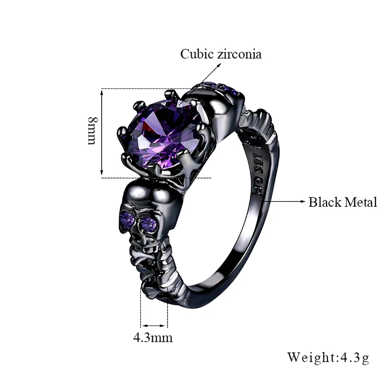 Vroče prodaje Avstrija Črna gothic obroč čar obroči-za-ženske priljubljena vijolični kristali CZ Poroko ringen Nakit Modni Ljubezen Dar Prstan