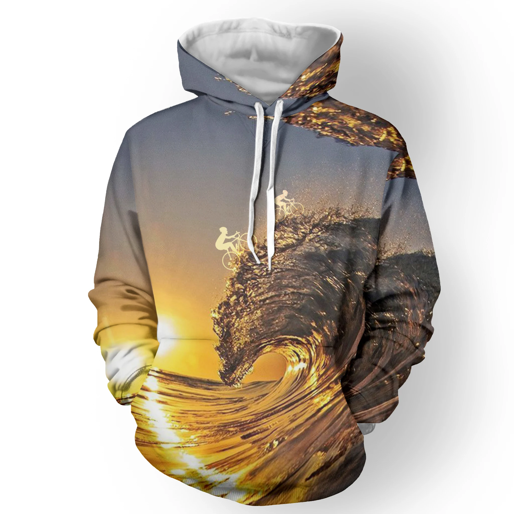 Moški Pulover Hoodie Majica 3D Tiskanja Morskih Valov Vzorec Grafični Hooded Počitnice Priložnostne Puloverji Jopice Dolg Rokav