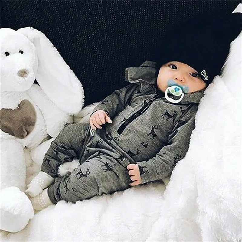 PUDCOCO Otroci Malčke Baby Fantje Long Sleeve Hooded Jelenov Tiskanja Romper Jumpsuit Playsuit Obleke Obleke iz Enega Kosa 0-3T
