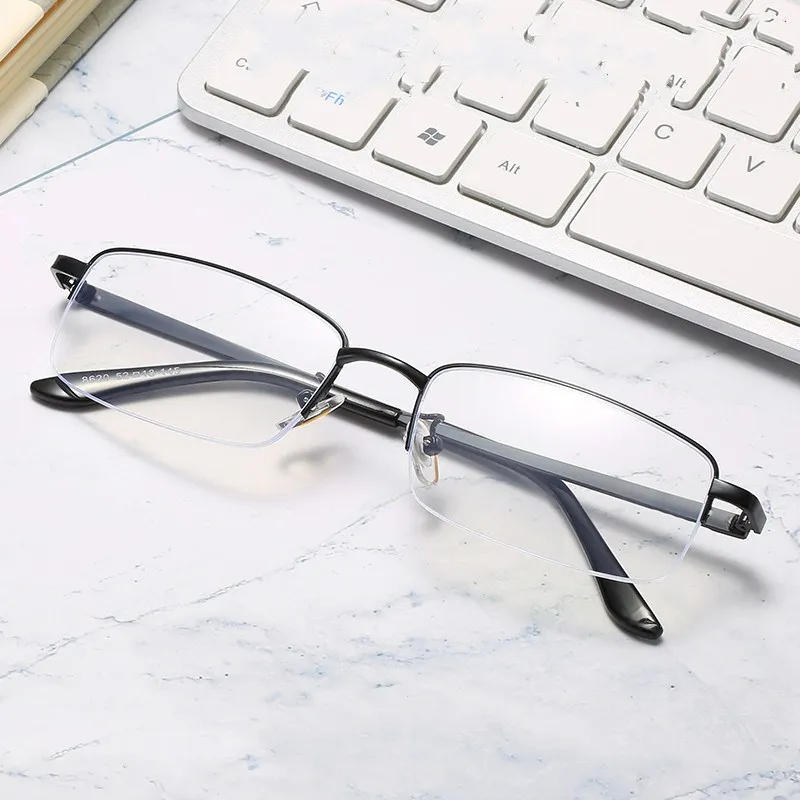 Anti-modra svetloba moške obravnavi očala kovinski pol okvir računalniške očala, ultra lahka za branje očala anti-razmislek ogledalo