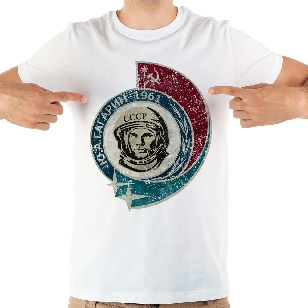Retro cccp vesoljski raketni Emblem majica s kratkimi rokavi moški jollypeach blagovne znamke poletje nova bela priložnostne kratek rokav men kul tshirt