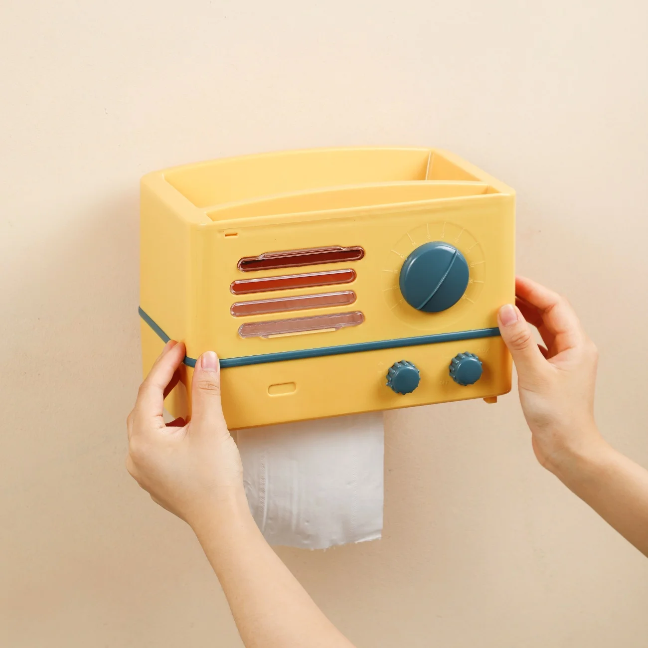 Ustvarjalne Radio Obliko Toaletni Papir Držalo Za Stenske Kopalnica Šampon Kozmetični Škatla Za Shranjevanje Napkin Tkiva Škatle Držalo Polje
