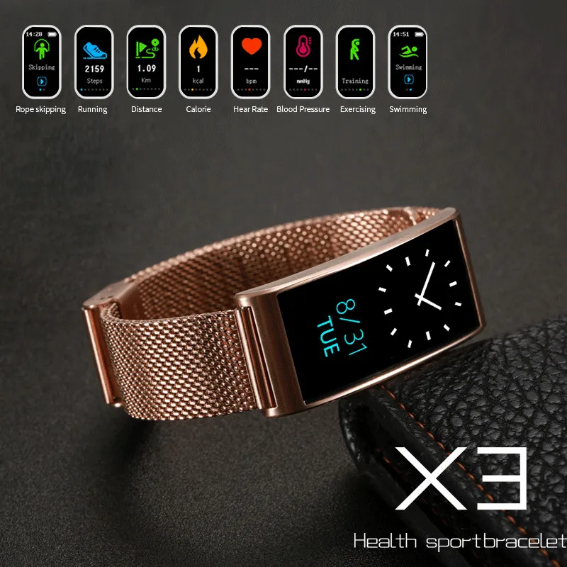 Yulubu X3 Šport smart pasu, krvnega tlaka, srčnega utripa IP68 vodotesen Bluetooth fitnes tracker pedometer pametna zapestnica