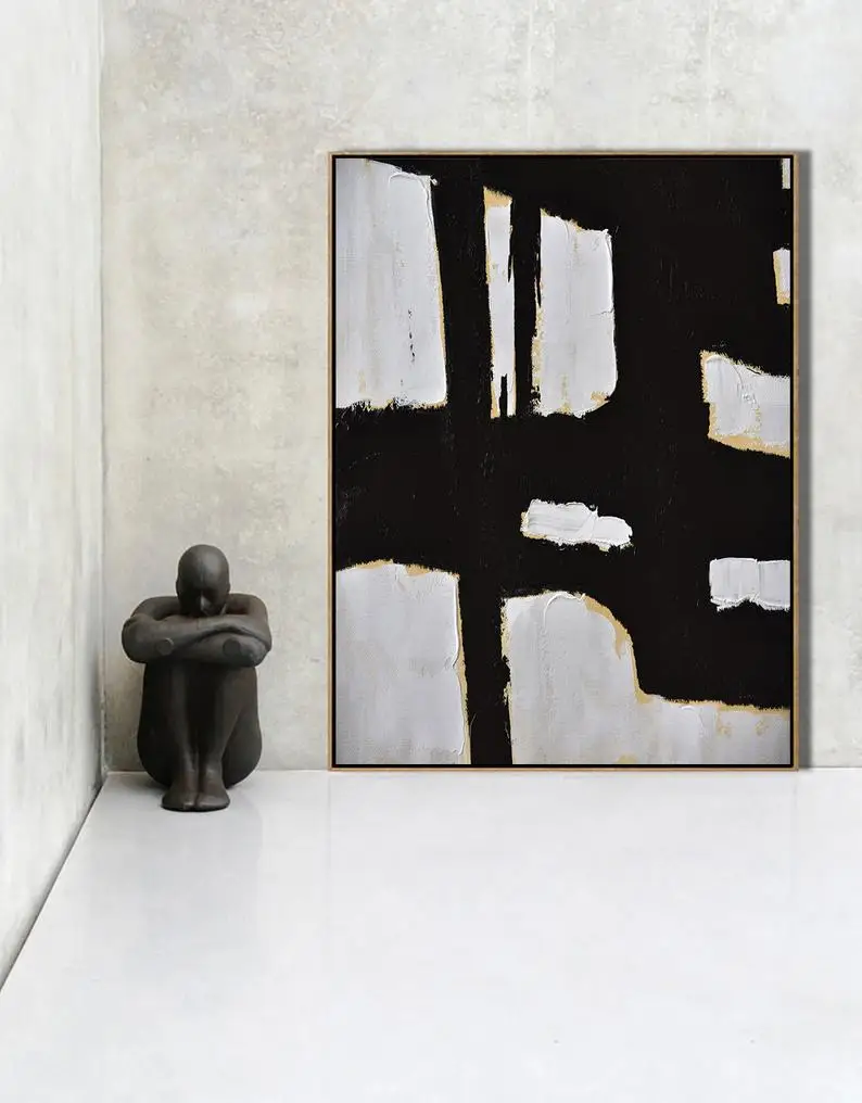 Veliko Sodobnih Umetnosti Minimalistično Slikarstvo Črno In Belo Abstraktno Slikarstvo Na Platno Spalnica Wall Art Lea Caylor