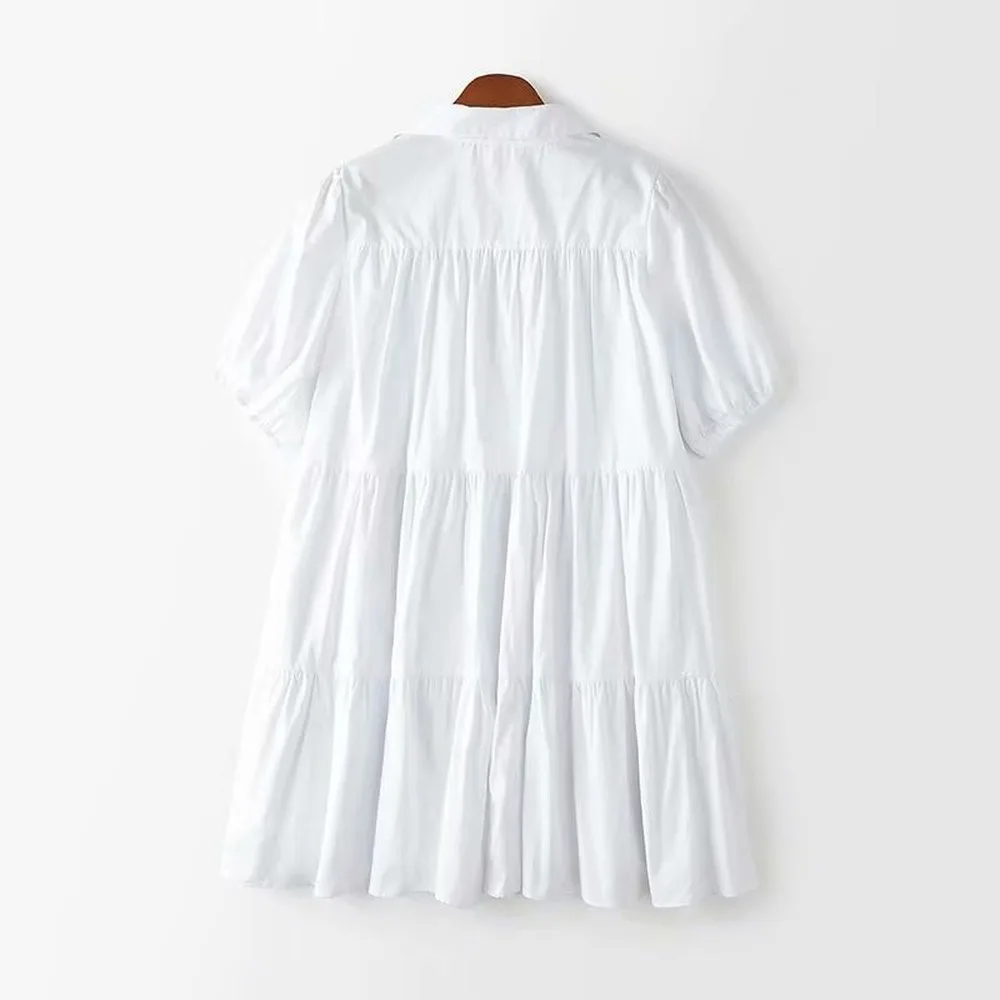 Lugentolo Poletje Oblačenja Žensk Belo Srajco Ovratnik Moda 2020 Novo Kratek Rokav Svoboden Priložnostne Visoko Pasu Ženska Midi Obleko