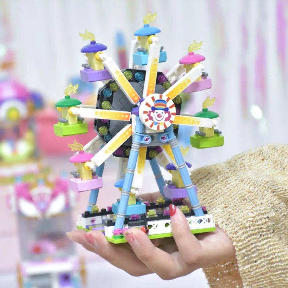 LOŠKI Mini Bloki Prijatelji, Igrišče Ferris Wheel Vrtiljaka Piratske Ladje gradniki Otroci Skupščine DIY Opeke Igrače za otroke