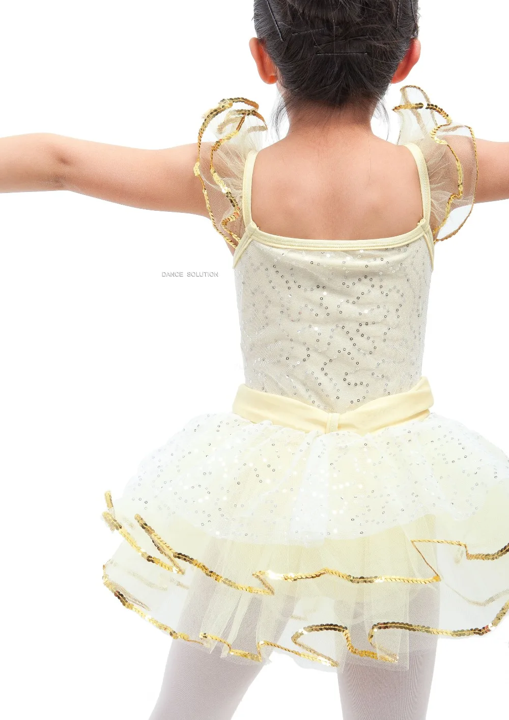 Svetlo Rumena Dekleta Ples Kostum Ruffle Rokavi Balet Tutu Obleko 16054C