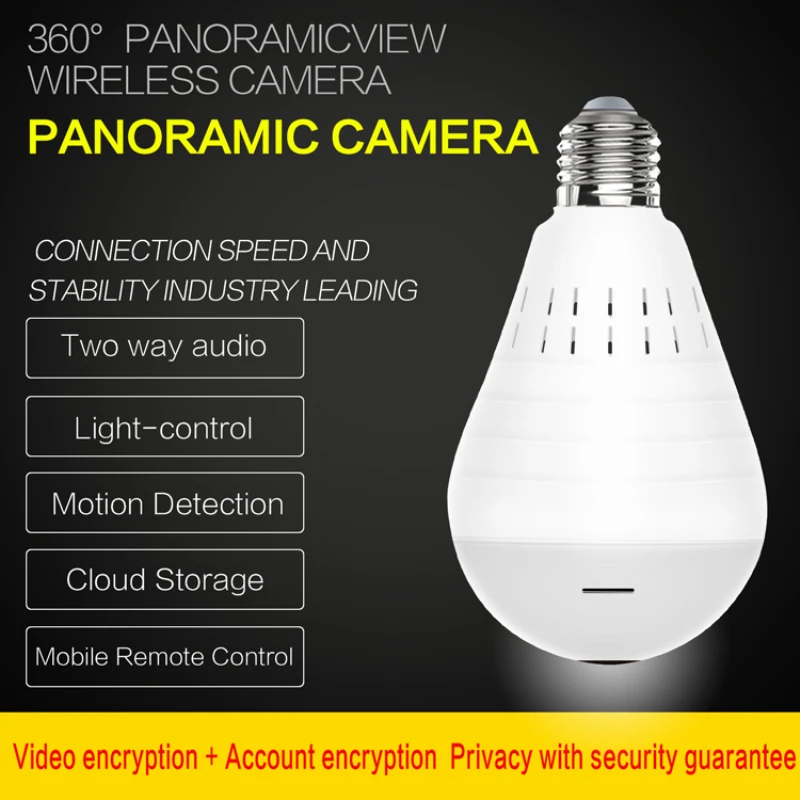 Mini IP Kamero 360-Stopinjski LED Luči 960P Brezžični Panoramski Home Security WiFi CCTV Fisheye Žarnica Svetilka Dva Načina Avdio
