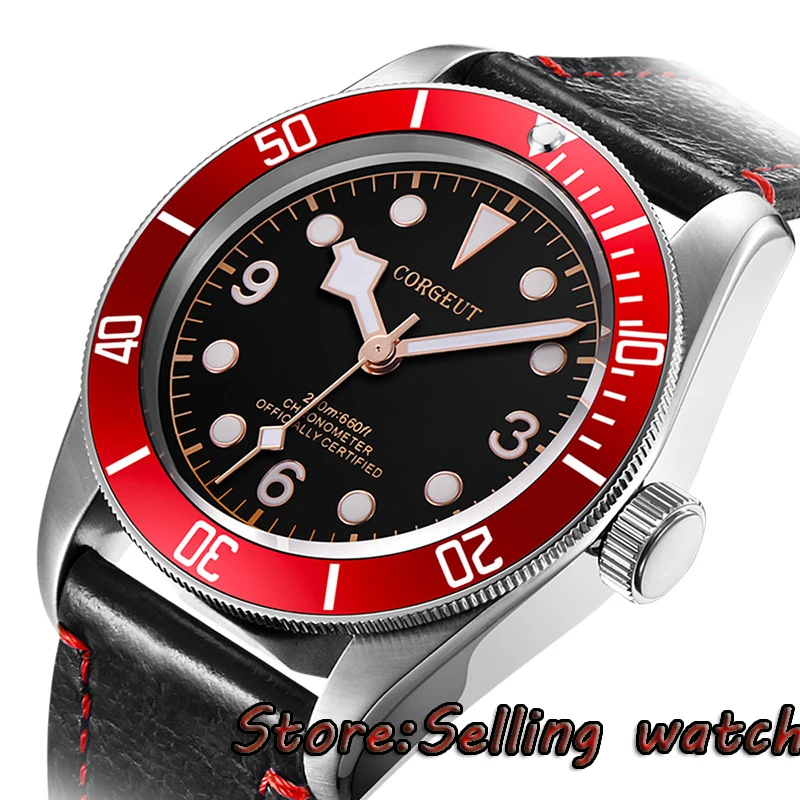 41mm corgeut black sterilne izbiranje rdeče plošče Safirno Steklo miyota samodejno mens Watch