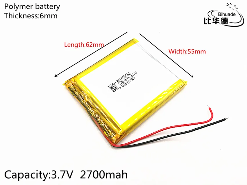 5pcs/veliko 3,7 V 2700mAh 605562 Litij-Polymer Li-Po baterija li ionska Baterija za Polnjenje celic Za Mp3, MP4 MP5 GPS