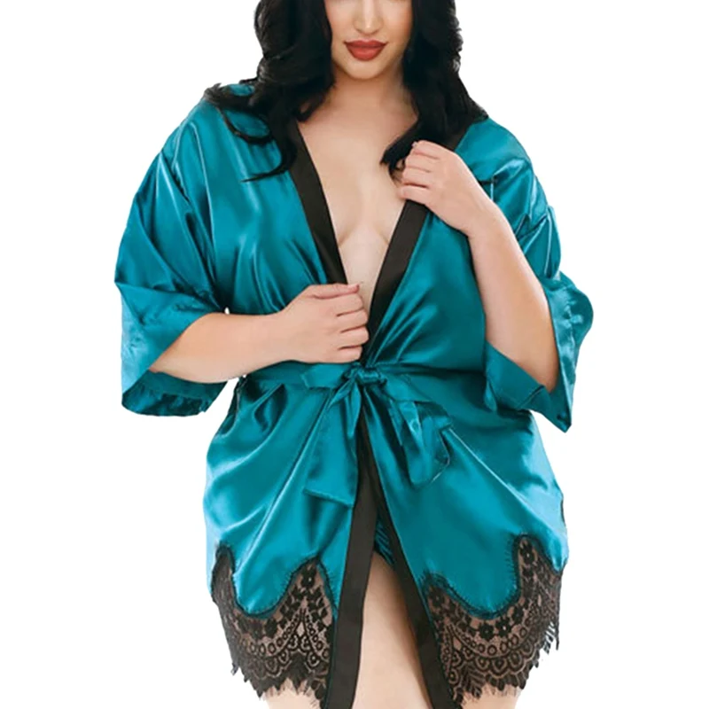 Ženske Domov Nositi Eksotičnih Nightgown 2019 Nove Seksi Čipke Sleepwear Imitacije Svile Barva Robe