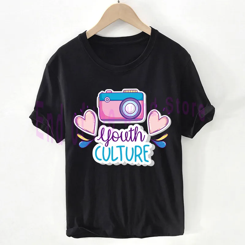 Vintage Fotoaparat t shirt Unisex Uživajte Cultrue T-shirt Hipster slogu Ljubezen Grafike Vrhovi Bombaž oblačila ženski/Moški Pluse Velikost