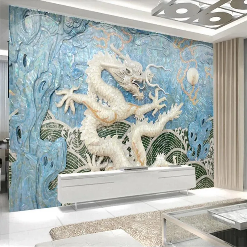 Ozadje po meri novi Kitajski slog reliefni zmaja 3D zidana v ozadju stene visoko-kakovostni razred vodoodpornega materiala