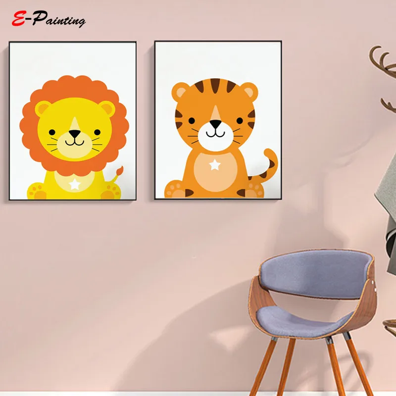 Sodobna Platno Umetnosti Lev Wall Art Tisk Srčkan Živali, Safari Slikarstvo Plakat Otroci Spalnica Vrtec Dekor Božič Sliko Darilo