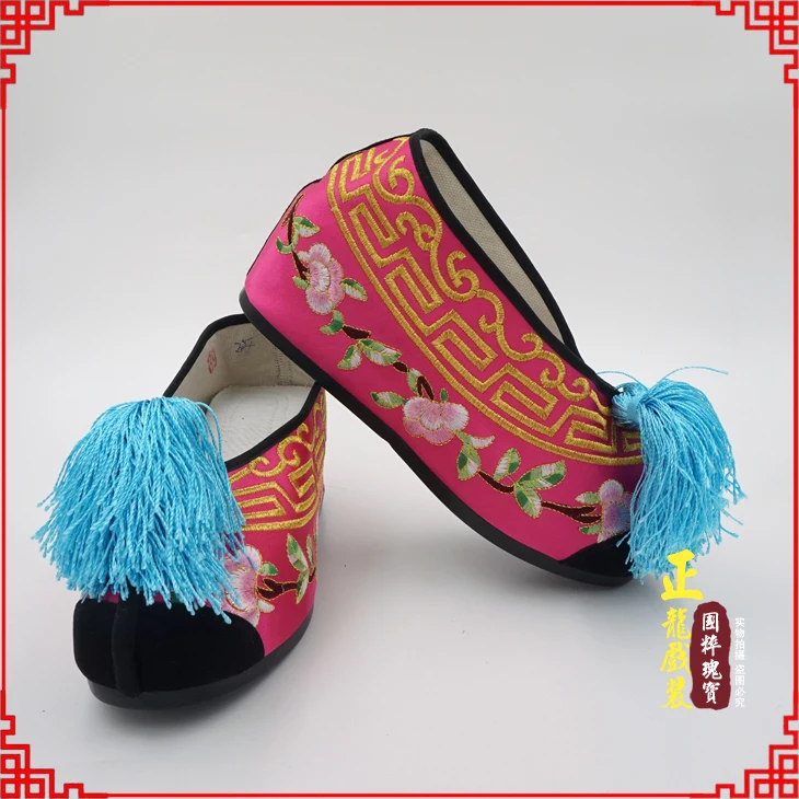 Kitajski Klasična drama artiste vezene čevlji z visoko peto čevlje v Tsing Yi kostum tassel starodavni Kitajski vezene čevlji