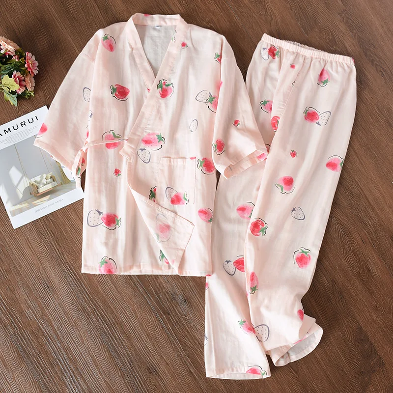 Ženske, Bombaž Pižamo Poletje dvoslojno Gaza Pajama Nastavite Loungewear Tiskanje Pijama Porodniškega Set Oblačila Domov Sleepwear
