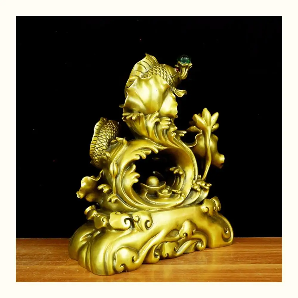 40 CM velike Jugovzhodna Azija DOM Podjetje za TRGOVINO Učinkovita Talisman SREČE Zaposliti Denar Zlate Ribe FENG SHUI baker kip