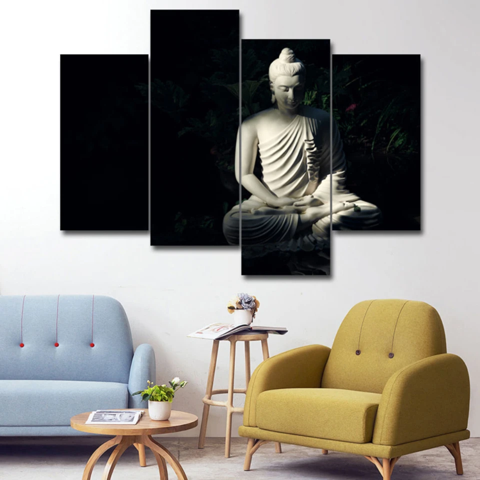 4pcs Natisni plakat platno Stensko Umetnost Meditacije Bela Buda Modularni slike na steni dnevno sobo(brez okvirja)