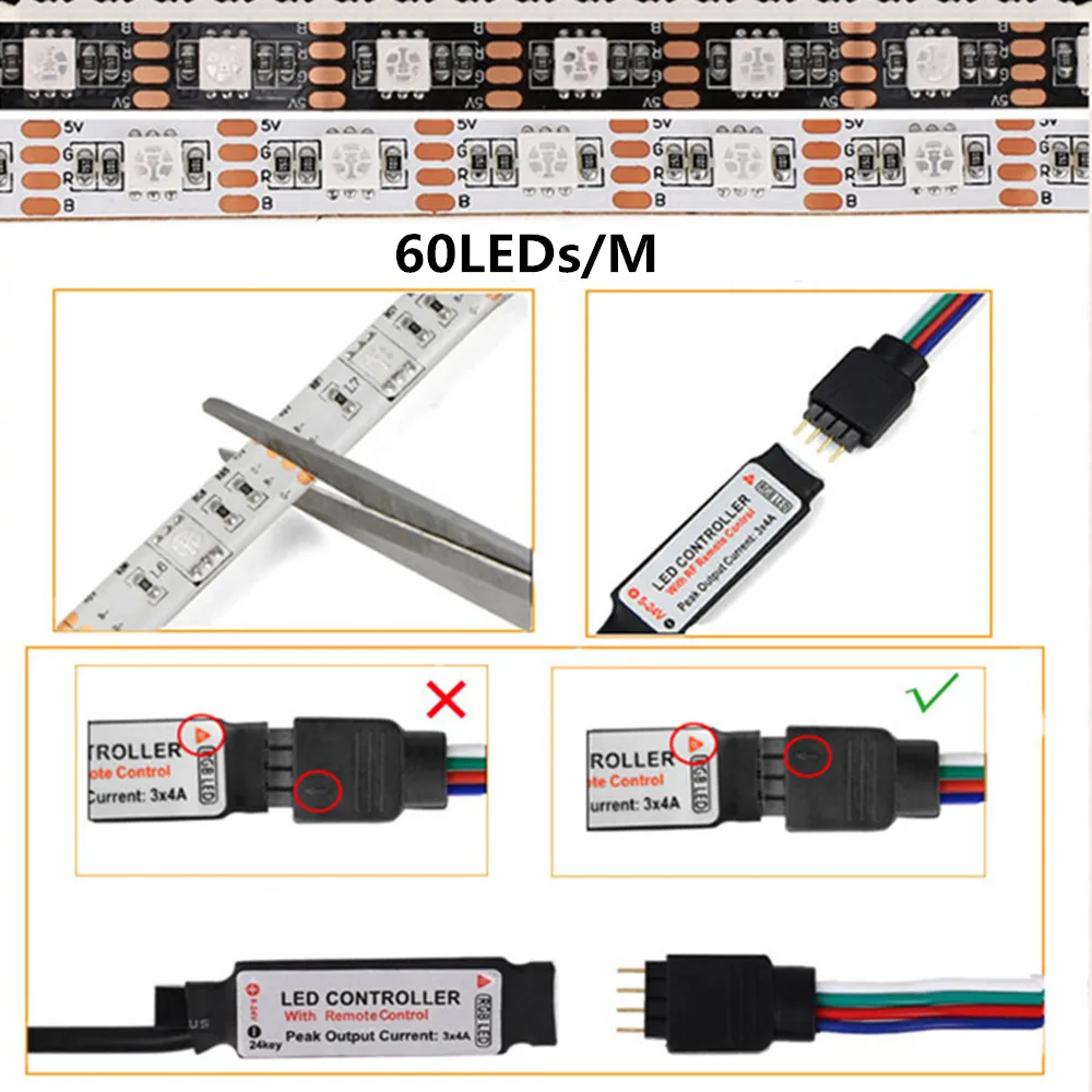 17Keys USB LED Luči 5V RGB LED Trak vodotesen 5050SMD 60LEDs/M luči led trakovi 1M 2M 3M 4M 5M za DIY TV lučka za osvetlitev ozadja