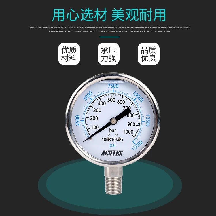 Iz nerjavečega jekla shockproof visokega tlaka, manometer ACUTEK original izvoz YN100BF 1000bar NPT1/2