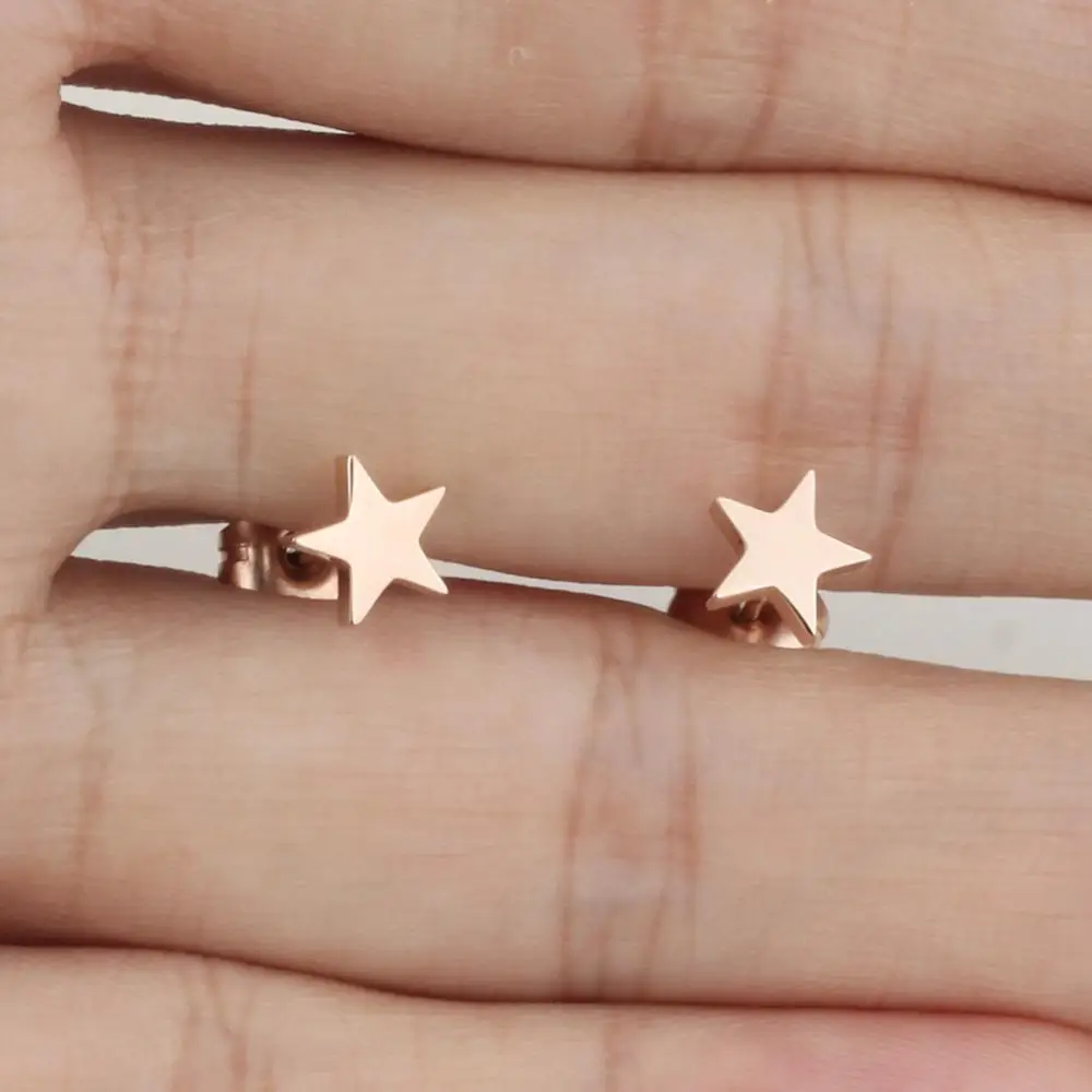 Minimalističen majhne Pentagram zvezda iz nerjavečega jekla stud uhani za ženske modni rose zlata pribor nakit aretes de mujer