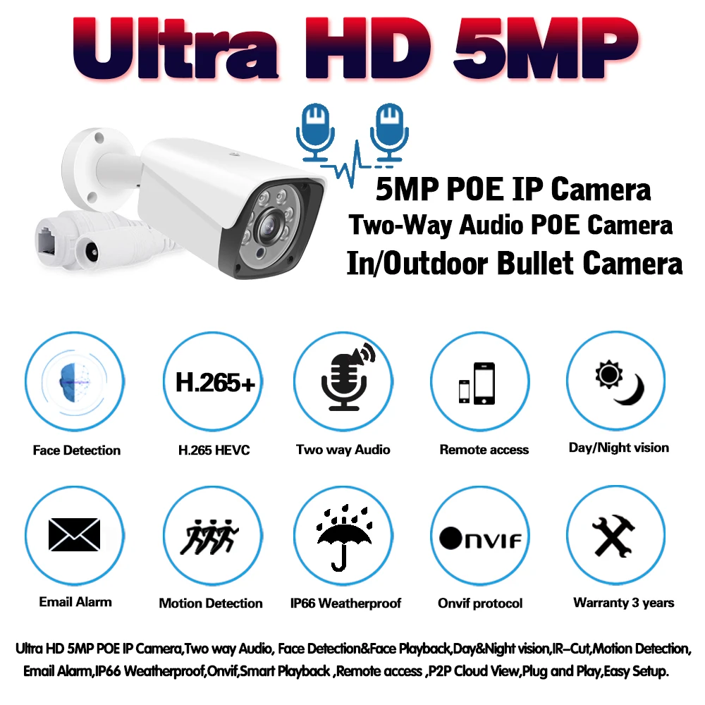 H. 265 5MP Varnosti POE IP Kamero Človeško Zaznavanje Zunanji Nadzor AI 4 Matrika Kamera ONVIF za NVR Sistem