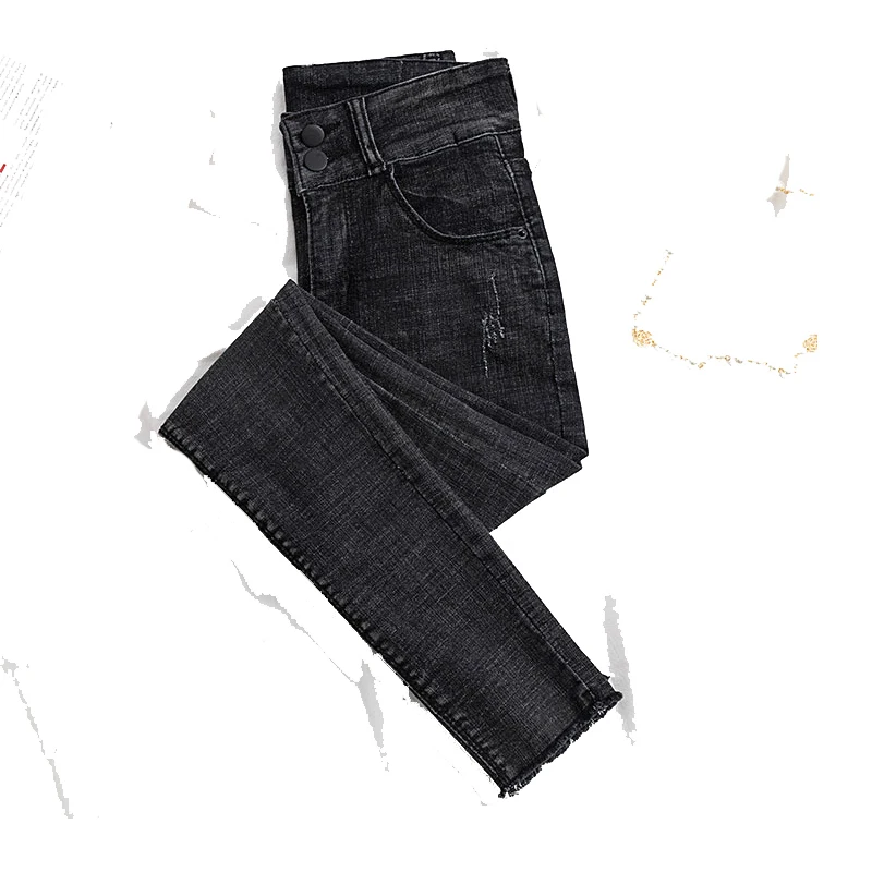 2020 Nova Ženska Jeans visoko elastični pas modnega jeansa, svinčnik hlače ženske črna trdna jean ženska