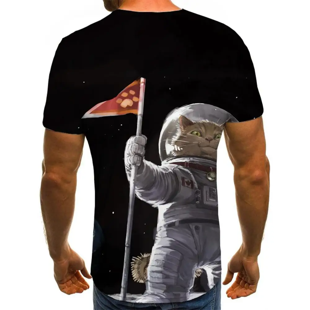 KYKU blagovne Znamke Zemlji T-shirt Moški Mačka Shirt Tiskanje Galaxy T-majice 3d Kratek Rokav poletje Modni Moški Velika Velikost